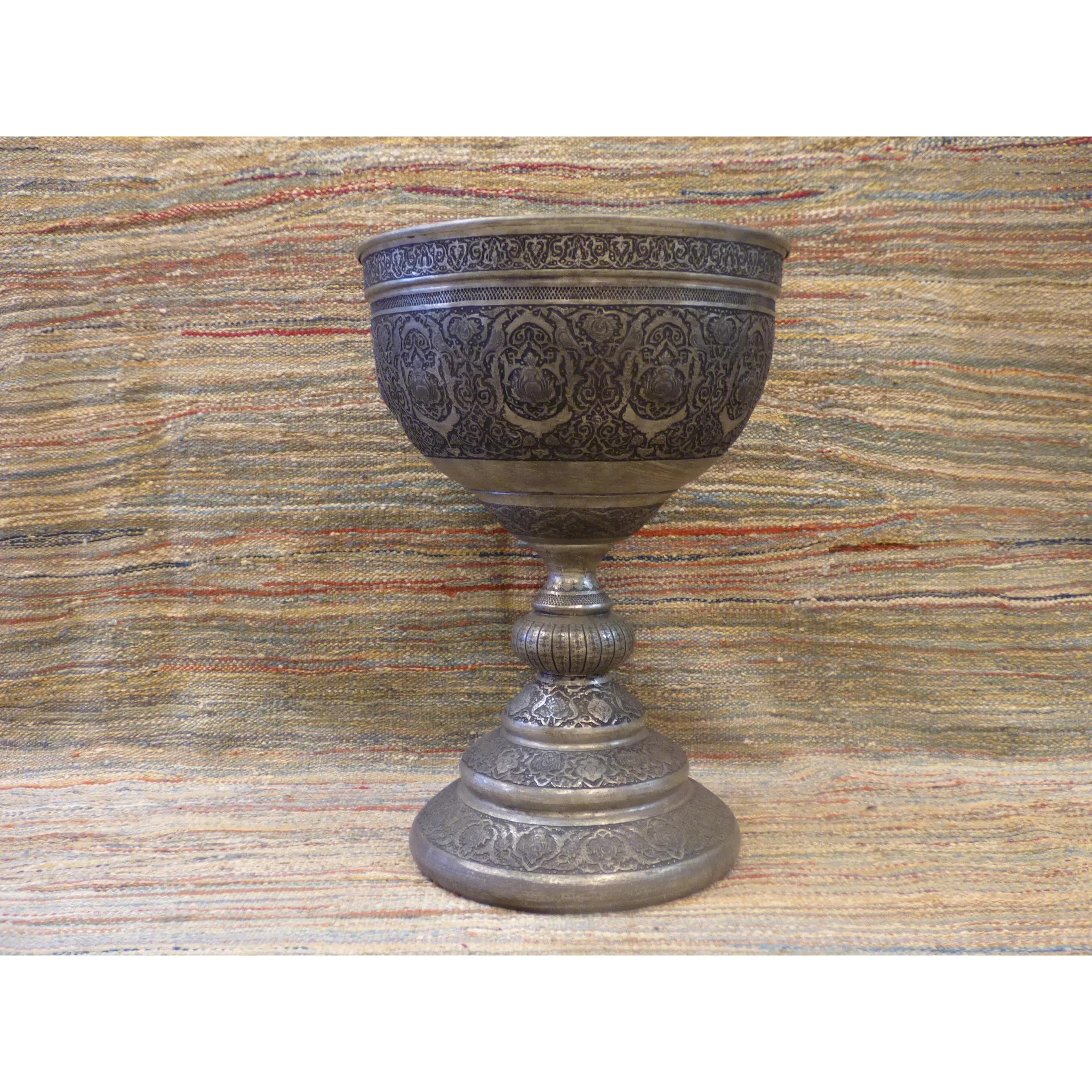 Authentic Art Antique Persian Engraved Brass Vase Ghalamzani 15" X 17" Abcca0108